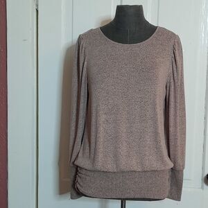 Apt. 9 Heathered Blush Pink Puff Sleeve Ruched Waist Knit Top Medium